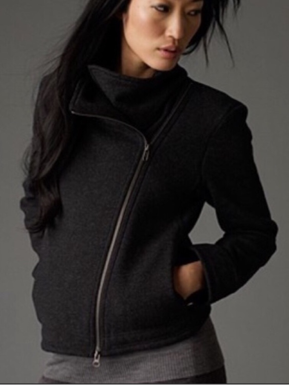 Eileen Fisher Asymmetrical Wool Zip Bomber Jacket